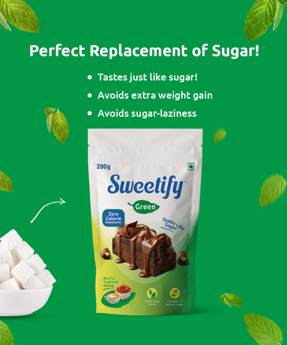 Zero Calorie Sugar-free Stevia Sweetener - Pouch Pack 200g with Spoon